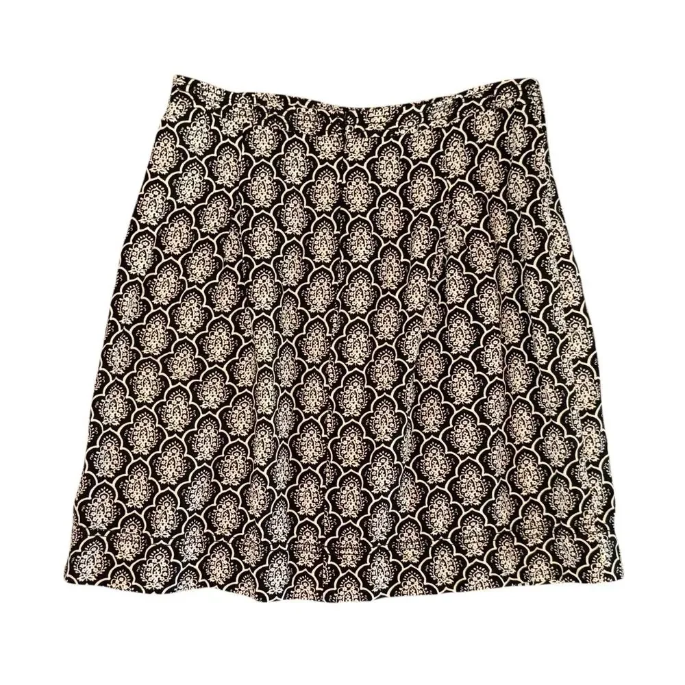 Ann Taylor LOFT Black Ivory Geometric Print Linen Blend Pleated Mini Skirt 4P